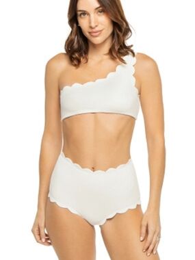 Marysia Swim White Scalloped One-Shoulder Bikini Set